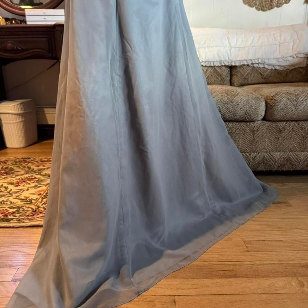Vintage Strapless Beaded Waist Formal Gown Gray A-Line Evening Dress Prom - Picture 4 of 8